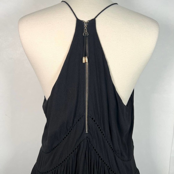 Three of Something Boho Spaghetti Halter Mini Dress 6 Black Racerback Hi-Lo - Picture 5 of 9